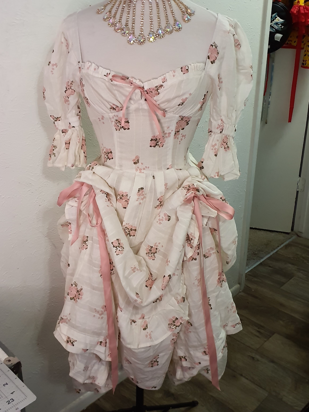 Romantic Pink Floral Maxi Dress with Ribbon Detail